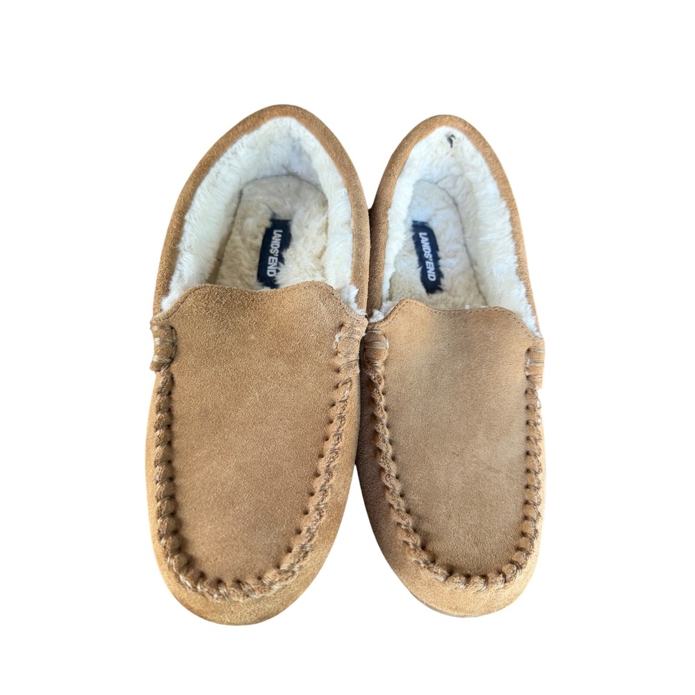 Lands' End Kids Suede Shearling Lined Moccasin Slippers Approx Youth 2